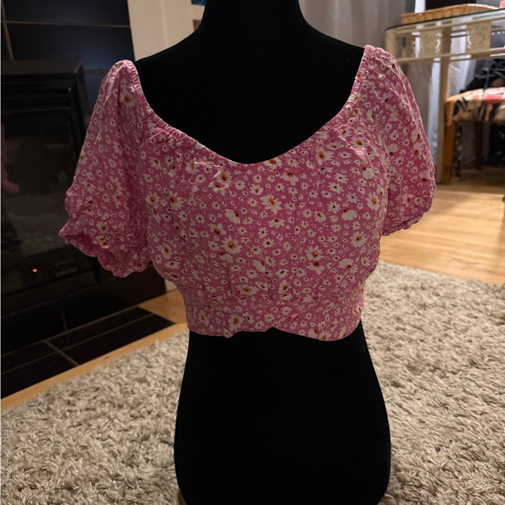 Ardene Pink Floral Crop Top